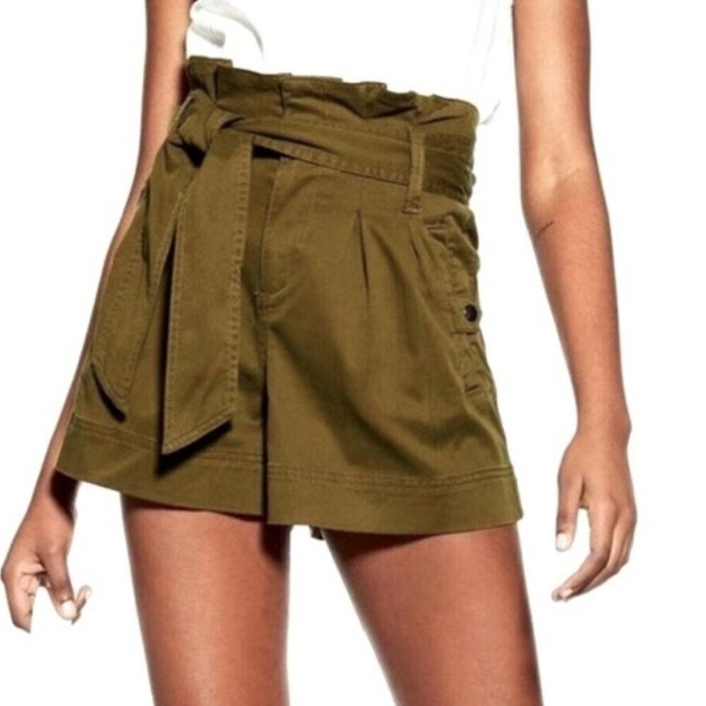 NWT No Belt TopShop Paperbag Cargo Shorts Olive Green High Rise Waist Size 6 - Picture 2 of 8